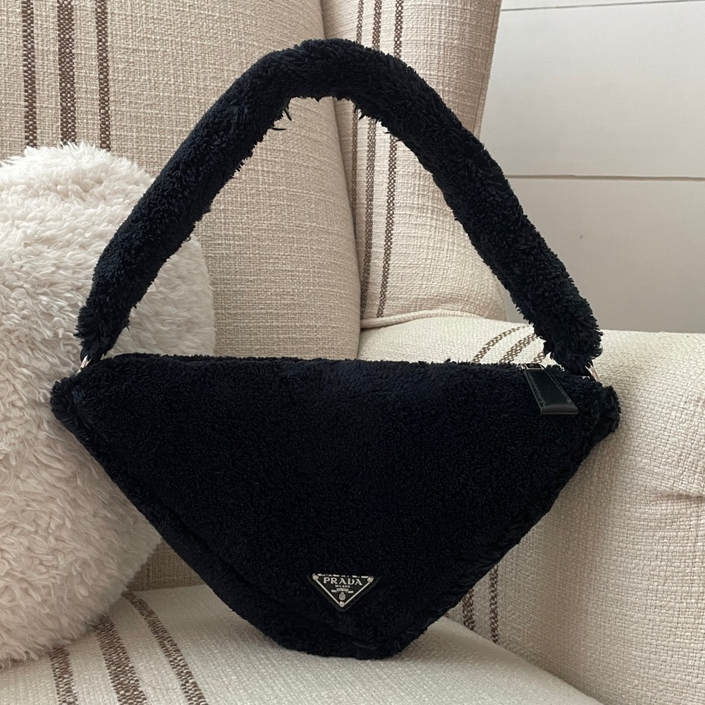 SOLD❗️EUC PRADA Spugna Triangle Pouch Faux-Fur Shoulder Bag - Picture 11 of 11